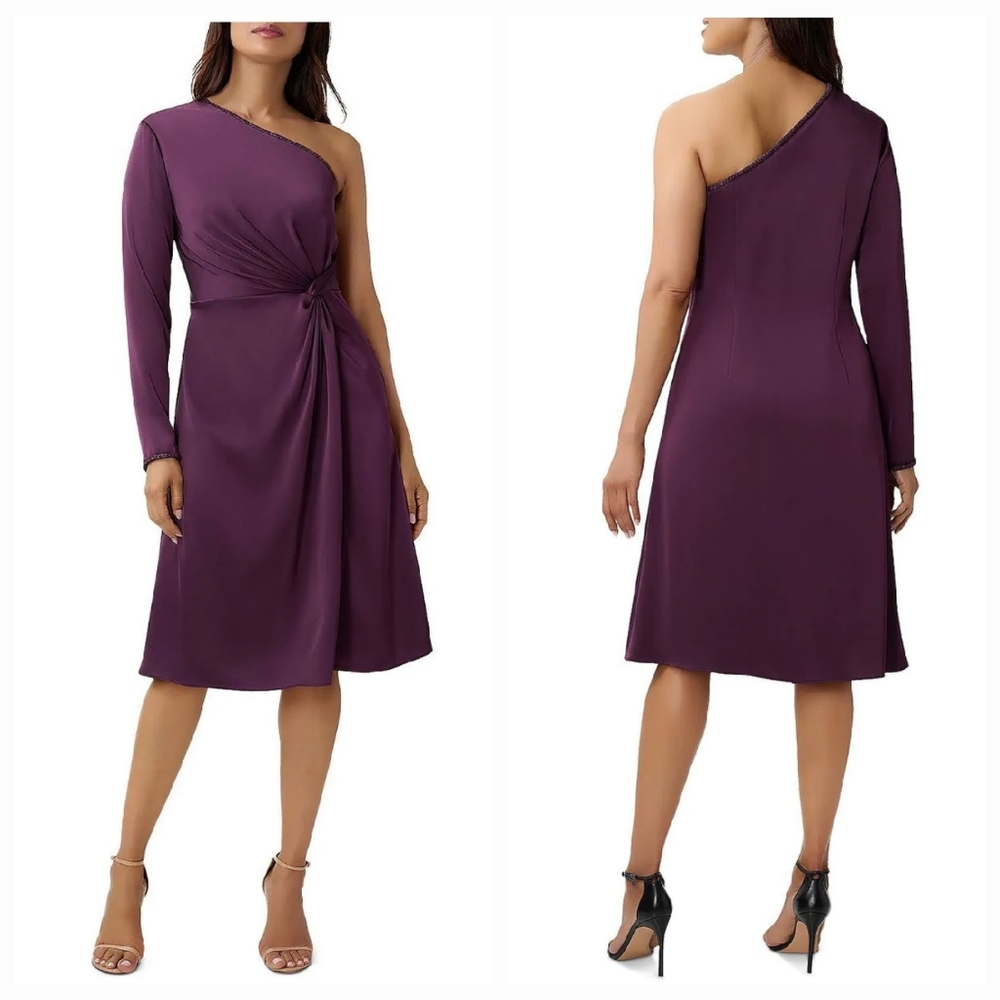 Aidan Mattox Asymmetrical Twist Front One Shoulder Midi Cocktail Party D…